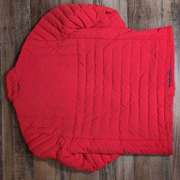 Lands' End Goose Down Puffer Jacket Size Medium-Tall In Red With Blue Trim - Picture 2 of 10